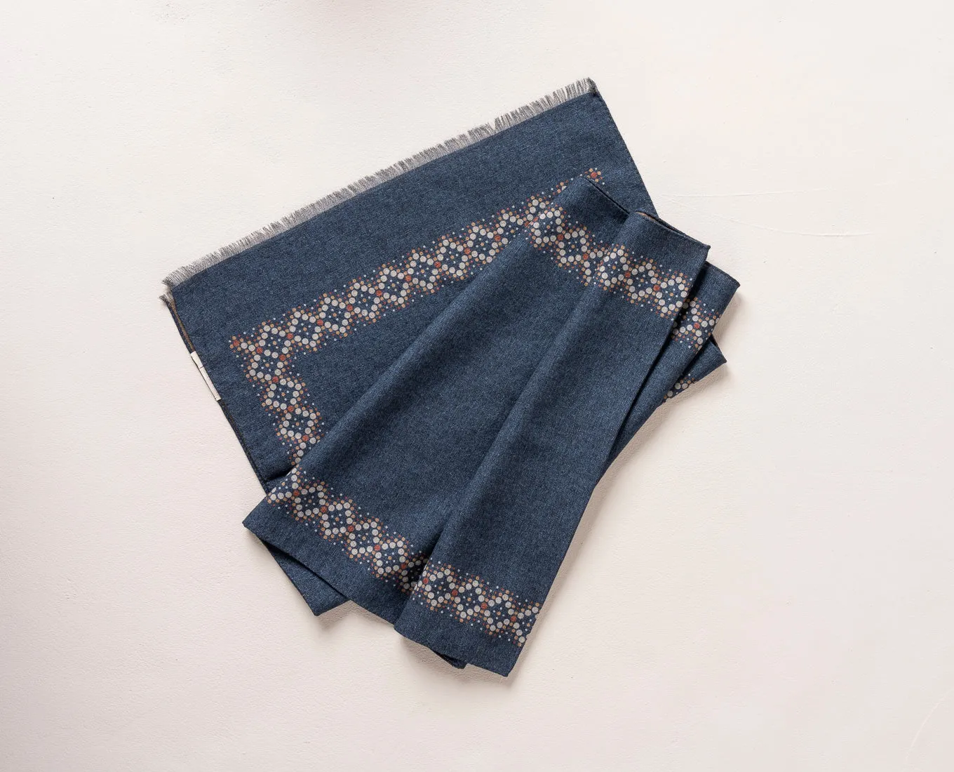 Wool Printed Scarf - Blue Melange with Dotted Motif sold by Paolo Albizzati product image thumbnail 4