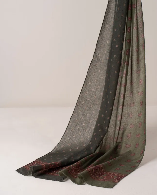 Soft Wool Scarf - Green Medallion Paisley Print sold by Paolo Albizzati