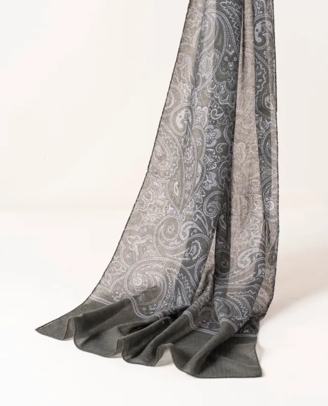 Soft Wool Scarf - Dark Green Paisley Print sold by Paolo Albizzati
