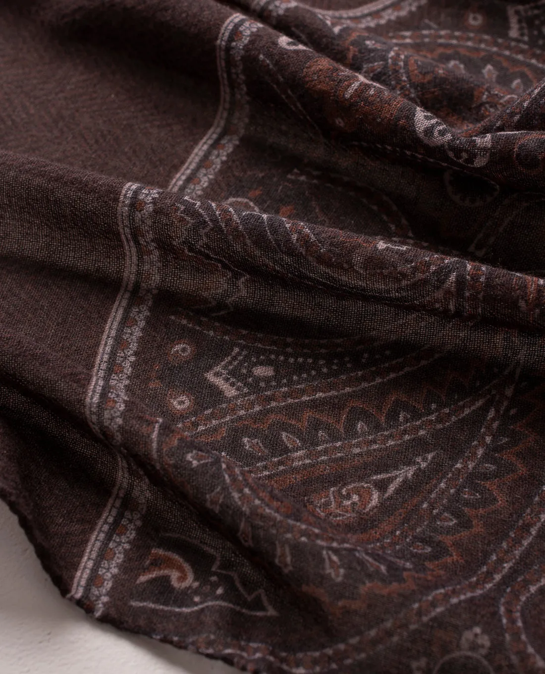 Soft Wool Scarf - Brown Paisley Print sold by Paolo Albizzati product image thumbnail 3