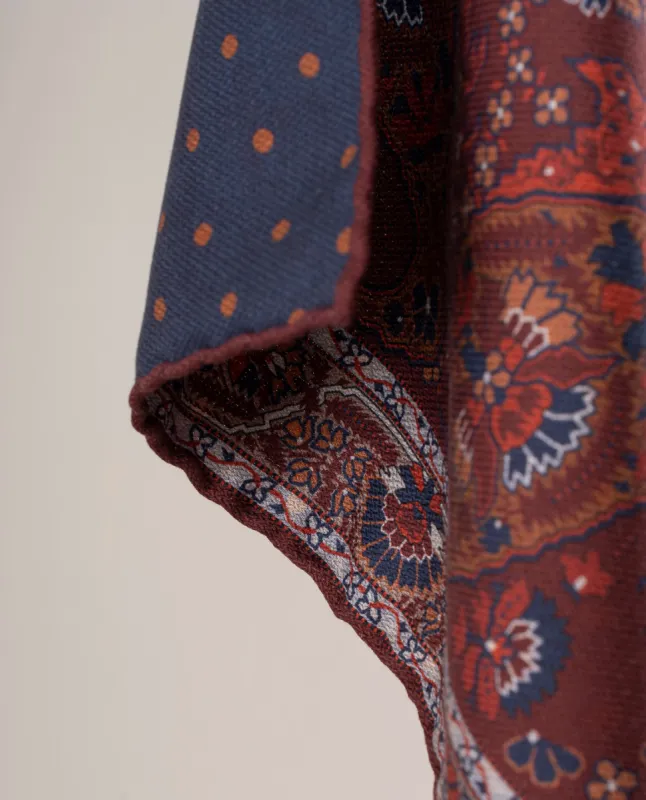 Reversible Silk Pocket Square - Burgundy Red Paisley Foulard Print sold by Paolo Albizzati