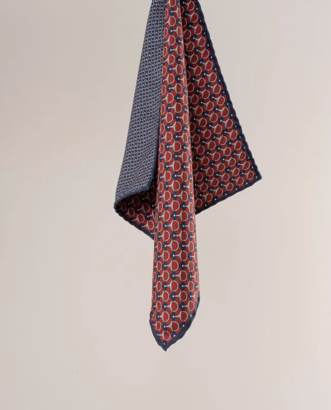 Reversible Silk Pocket Square - Red and Blue Horsebit Print sold by Paolo Albizzati