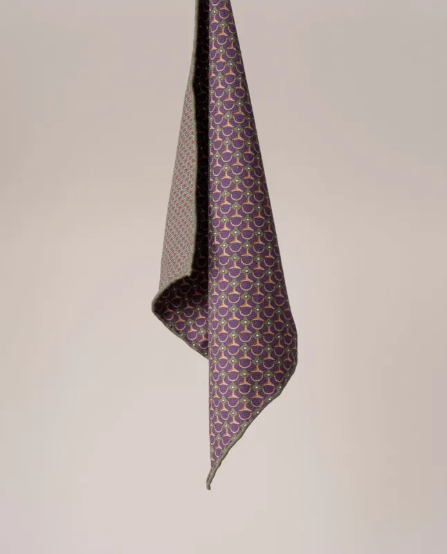 Reversible Silk Pocket Square - Purple and Green Horsebit Print sold by Paolo Albizzati