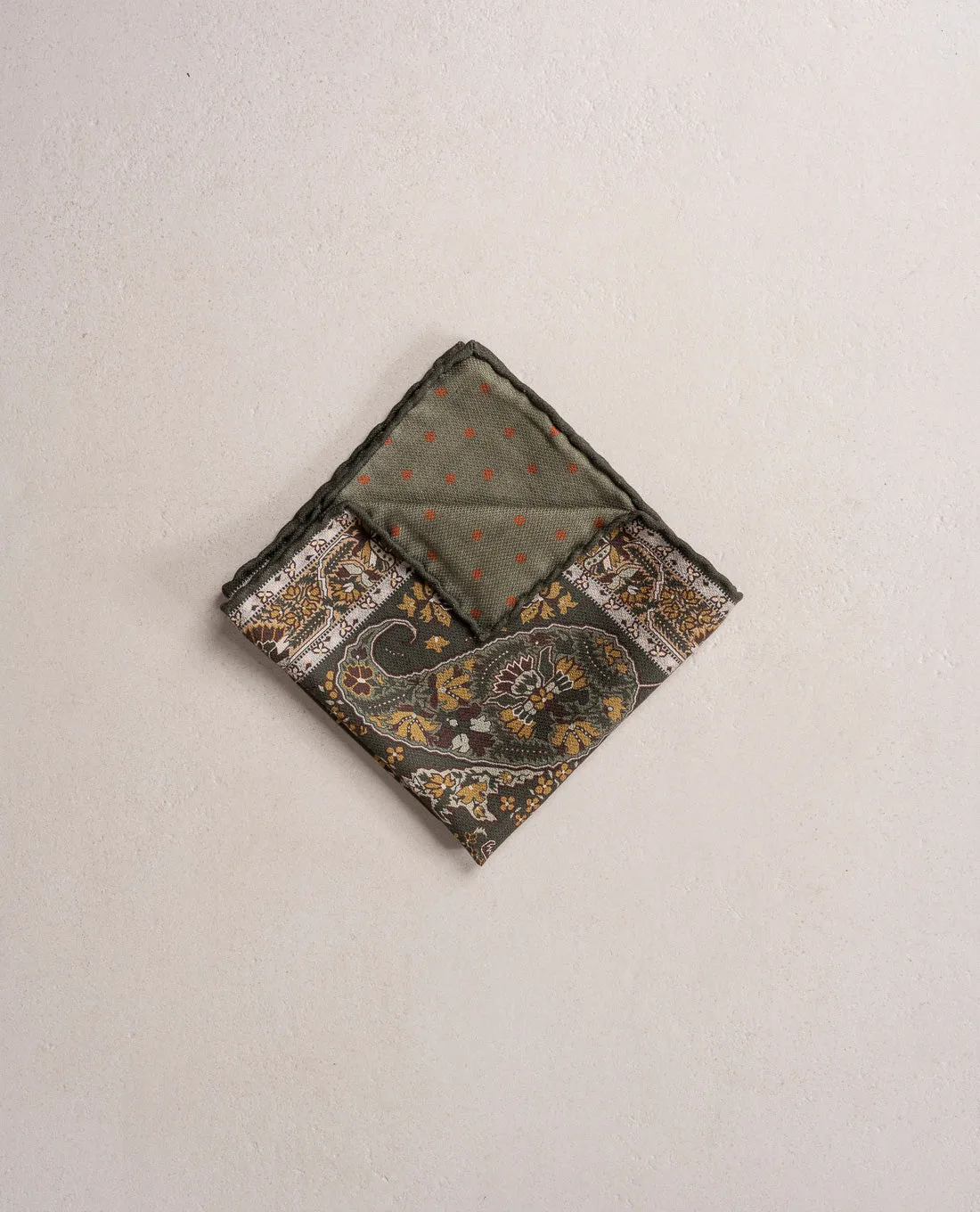 Reversible Silk Pocket Square - Green Paisley Foulard Print sold by Paolo Albizzati product image thumbnail 2