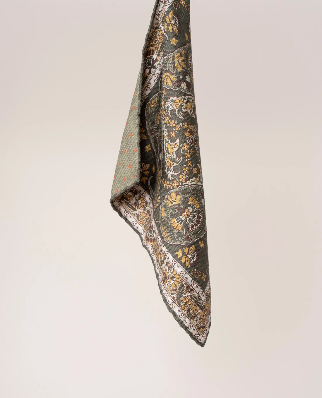 Reversible Silk Pocket Square - Green Paisley Foulard Print sold by Paolo Albizzati product image thumbnail 5