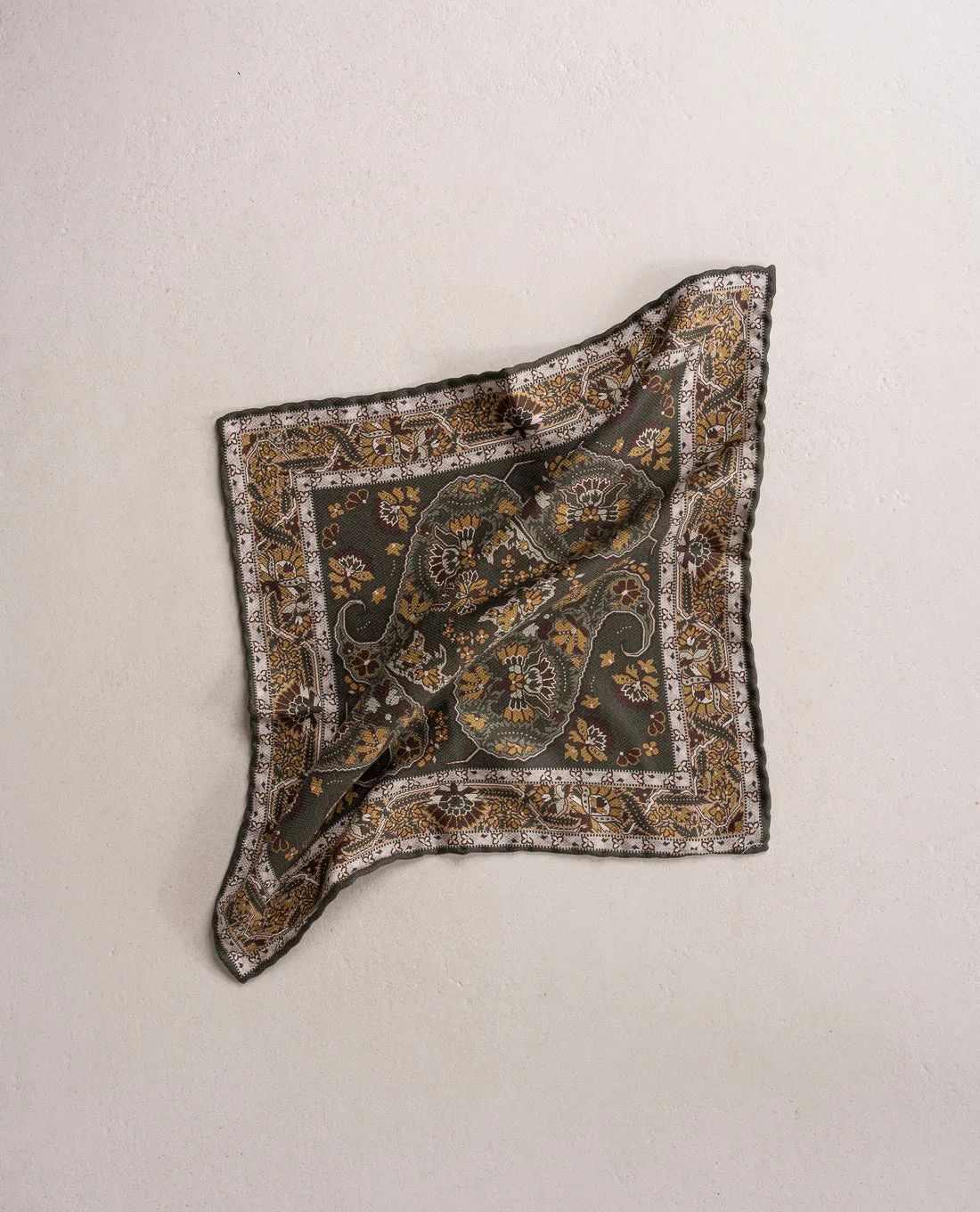 Reversible Silk Pocket Square - Green Paisley Foulard Print sold by Paolo Albizzati product image thumbnail 3