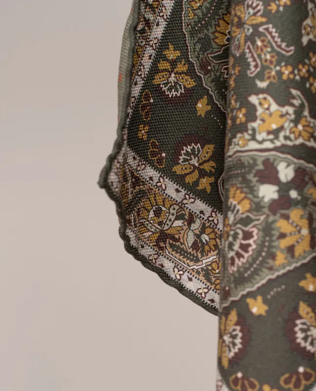 Reversible Silk Pocket Square - Green Paisley Foulard Print sold by Paolo Albizzati