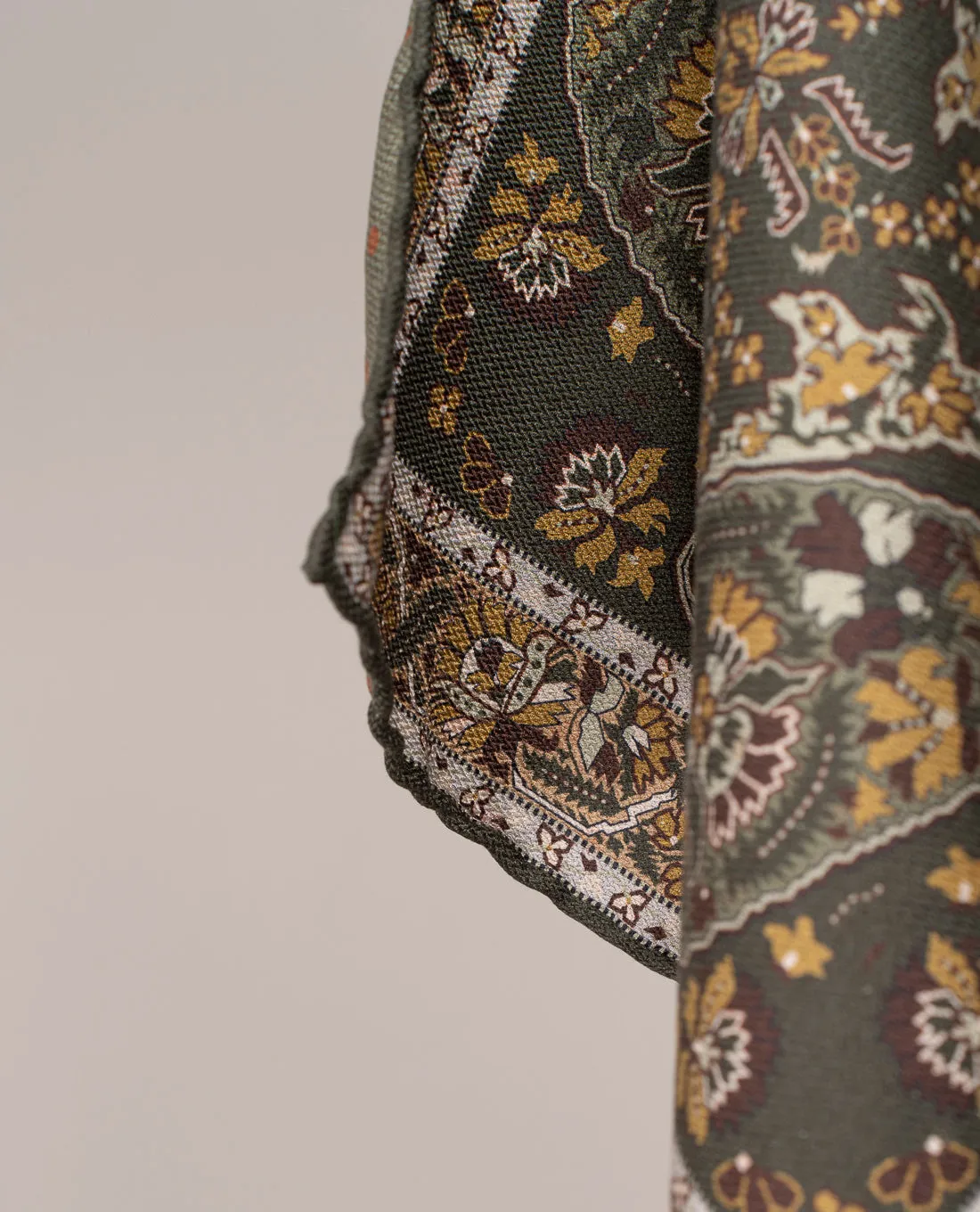 Reversible Silk Pocket Square - Green Paisley Foulard Print sold by Paolo Albizzati