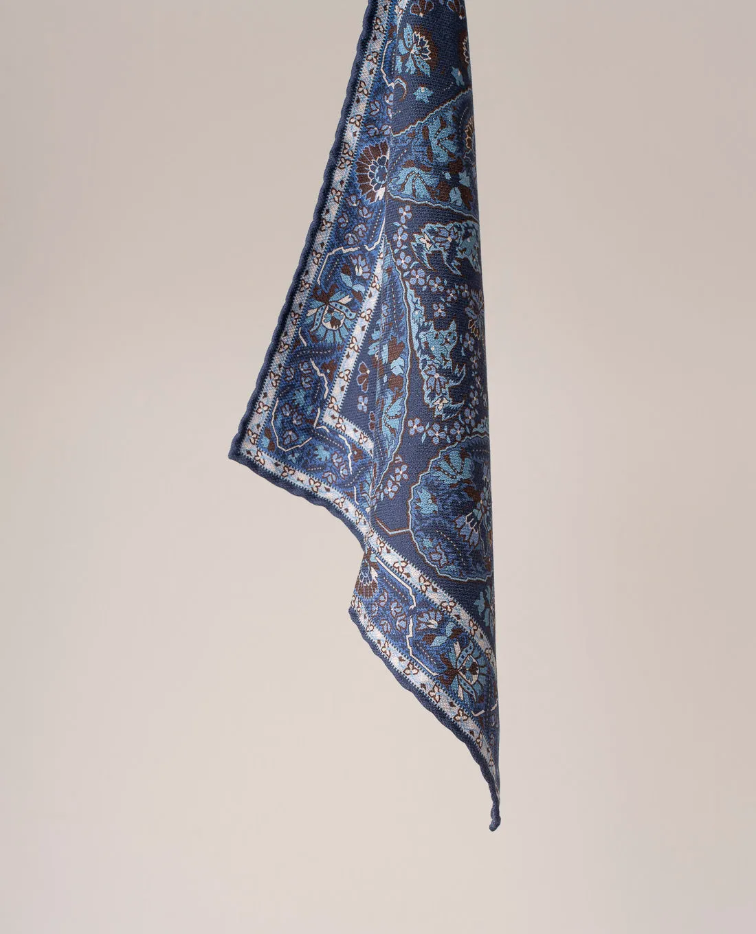 Reversible Silk Pocket Square - Blue Paisley Foulard Print sold by Paolo Albizzati product image thumbnail 3