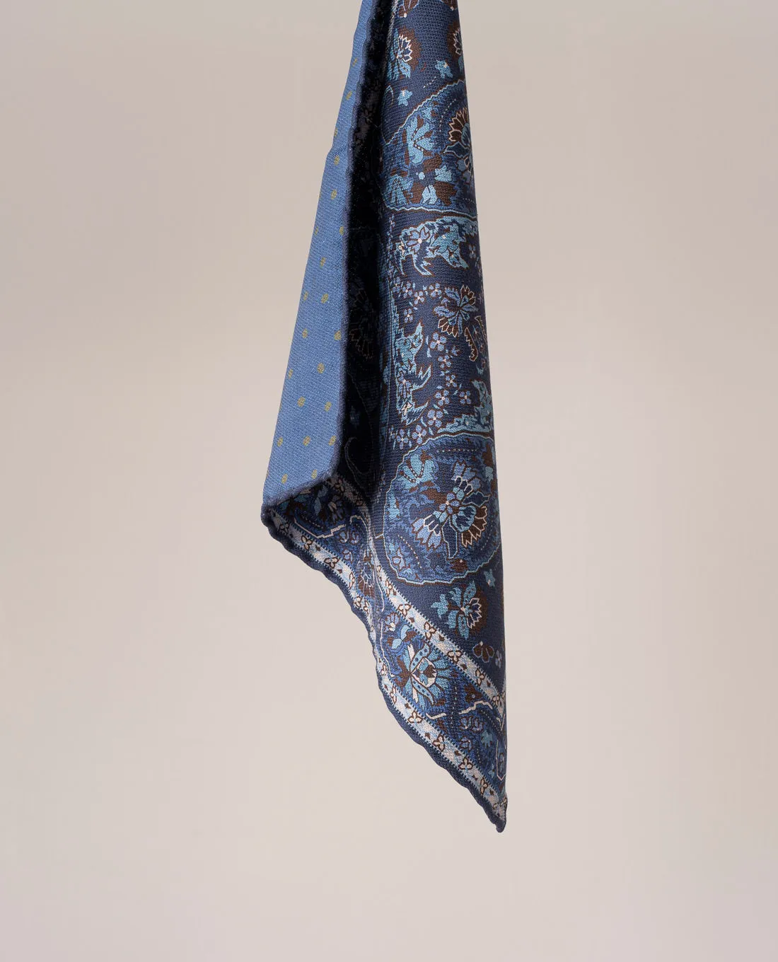 Reversible Silk Pocket Square - Blue Paisley Foulard Print sold by Paolo Albizzati