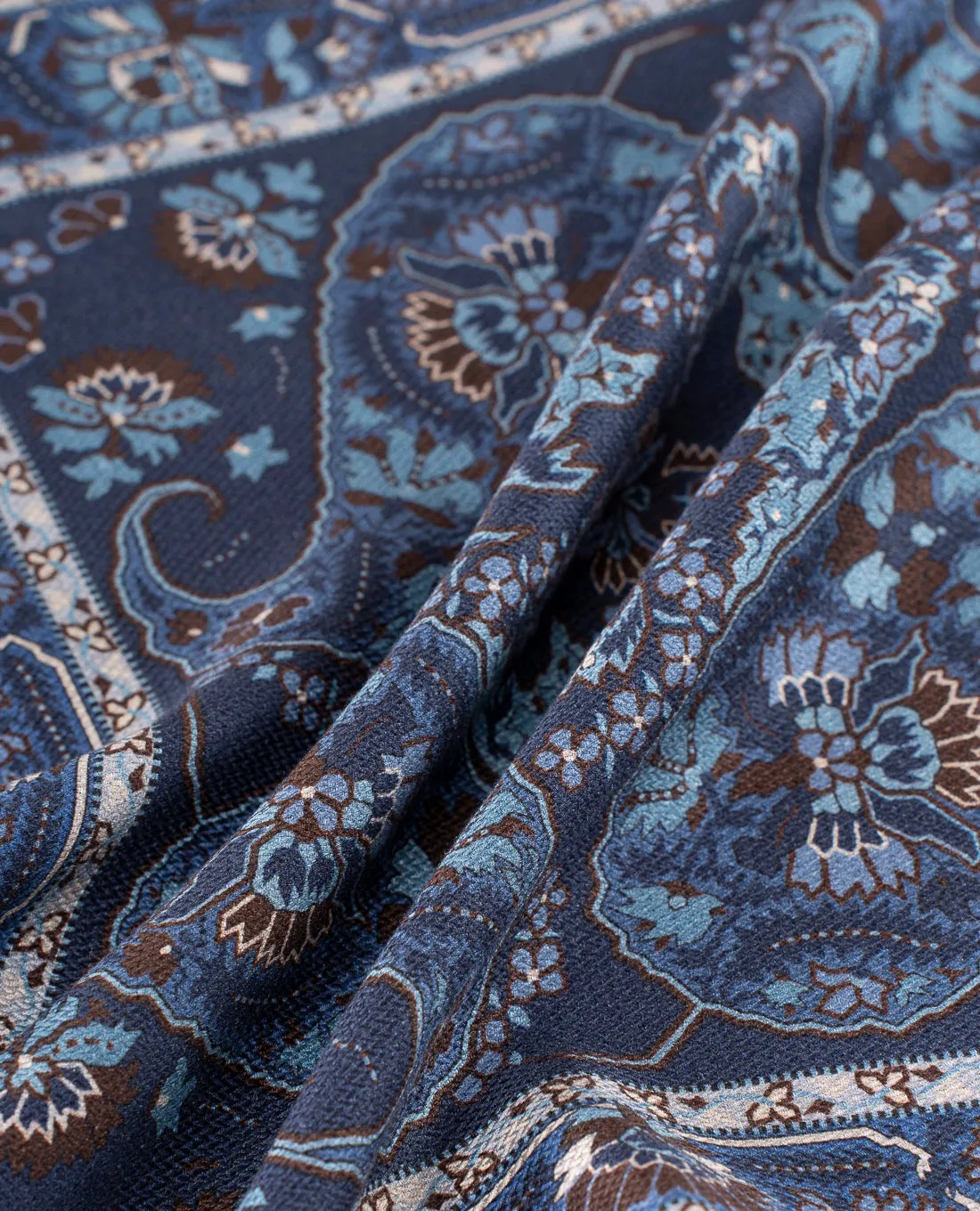 Reversible Silk Pocket Square - Blue Paisley Foulard Print sold by Paolo Albizzati product image thumbnail 5
