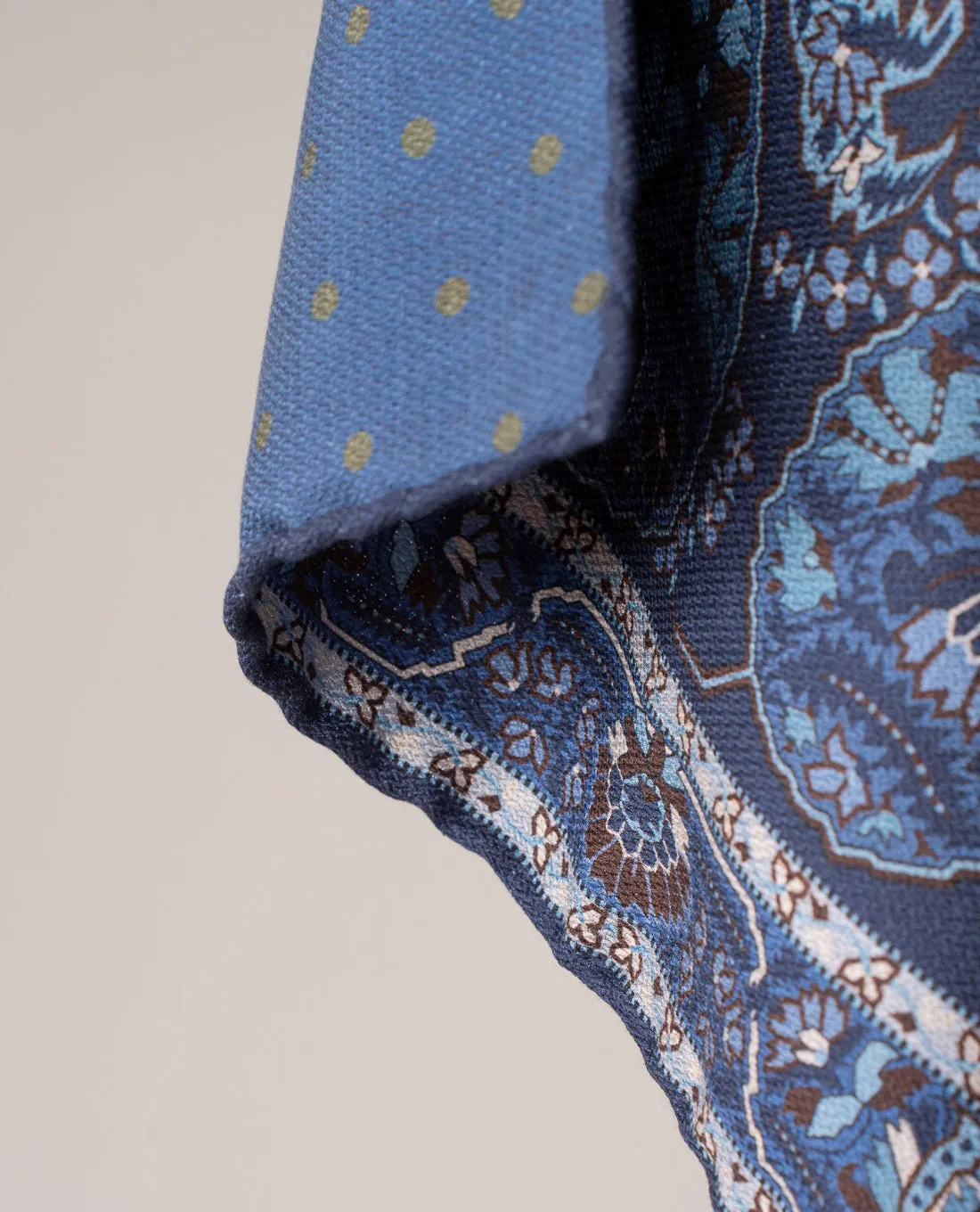 Reversible Silk Pocket Square - Blue Paisley Foulard Print sold by Paolo Albizzati product image thumbnail 2