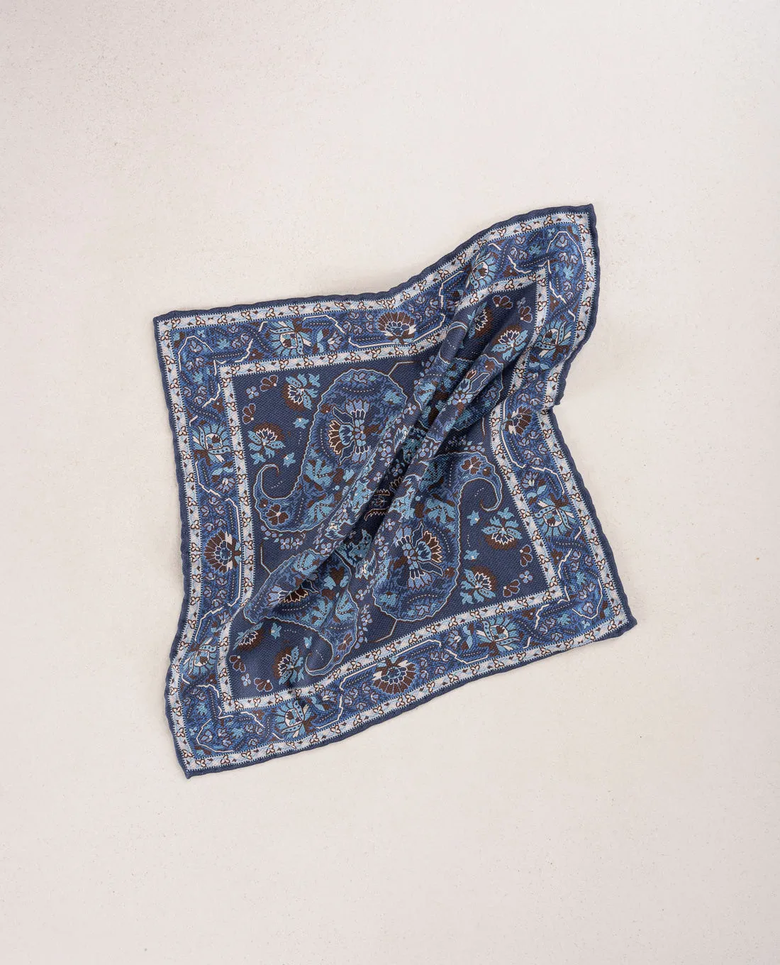 Reversible Silk Pocket Square - Blue Paisley Foulard Print sold by Paolo Albizzati product image thumbnail 4