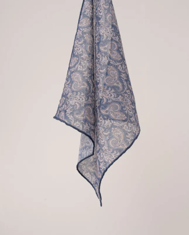 Pocket Square Soft Wool - Navy Blue Paisley Print sold by Paolo Albizzati