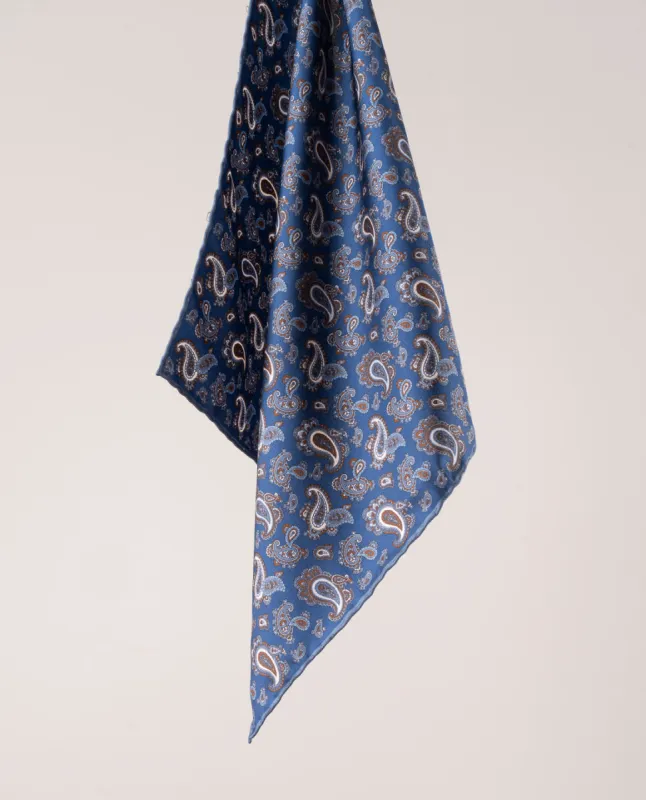 Pocket Square Silk Twill - Navy Blue Classic Paisley Print sold by Paolo Albizzati
