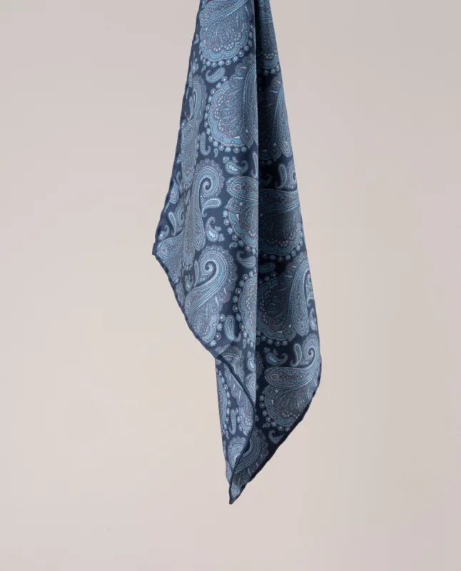 Pocket Square Silk Twill - Navy Blue Paisley Print sold by Paolo Albizzati