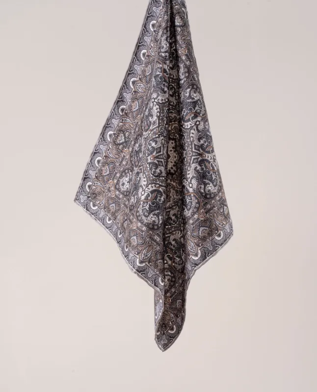 Pocket Square Silk Twill - Beige and Brown Paisley Print sold by Paolo Albizzati