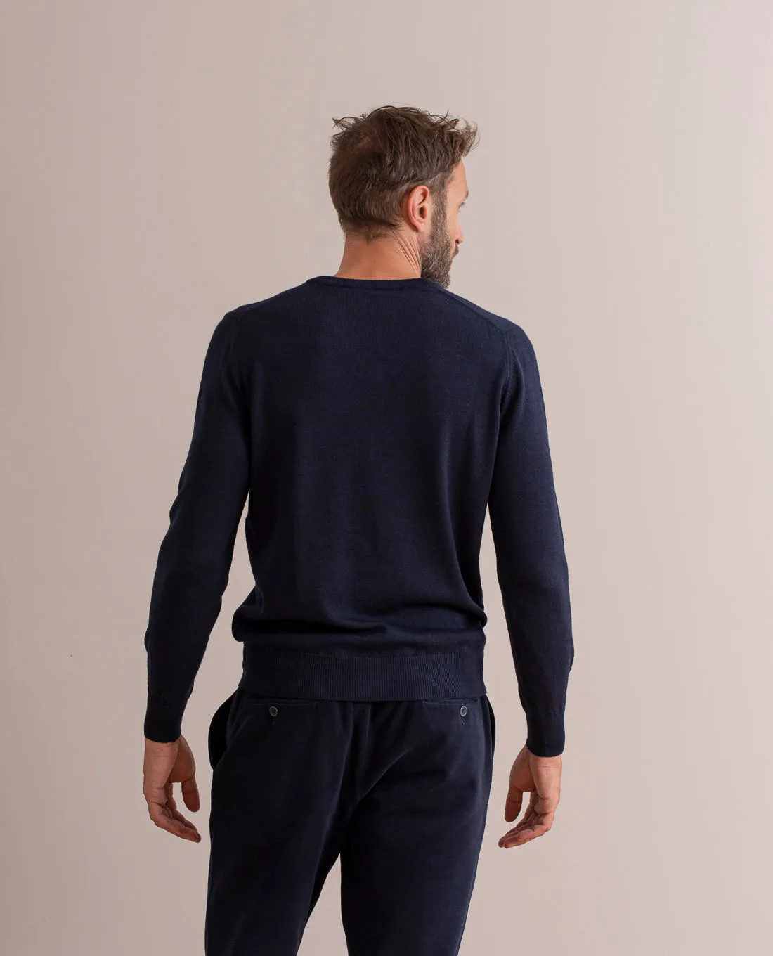 Merino Wool V-Neck Sweater - Navy Blue sold by Paolo Albizzati product image thumbnail 5