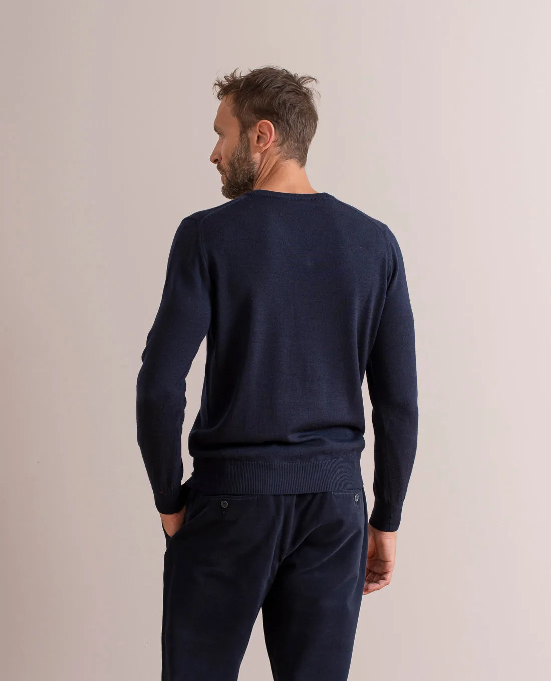 Merino Wool V-Neck Sweater - Navy Blue sold by Paolo Albizzati product image thumbnail 3