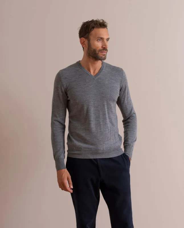 Merino Wool V-Neck Sweater - Grey sold by Paolo Albizzati