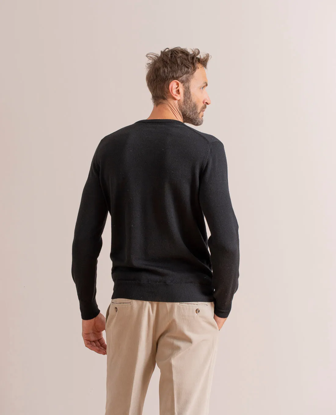 Merino Wool V-Neck Sweater - Black sold by Paolo Albizzati product image thumbnail 4