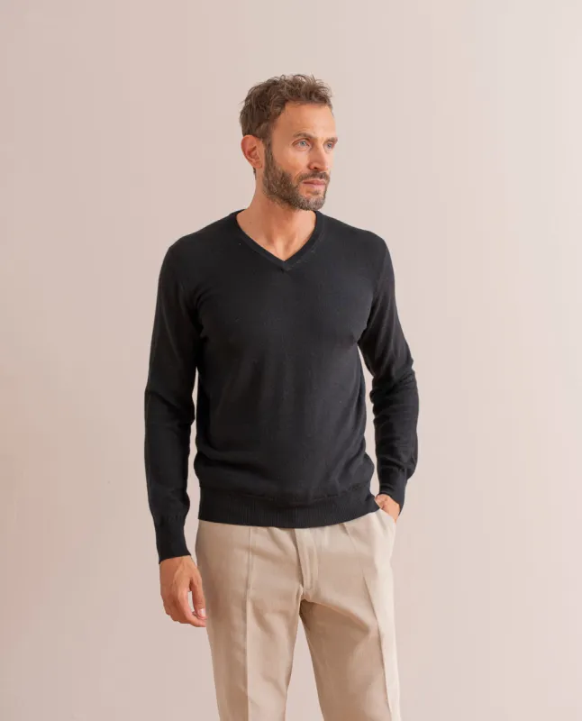 Merino Wool V-Neck Sweater - Black sold by Paolo Albizzati