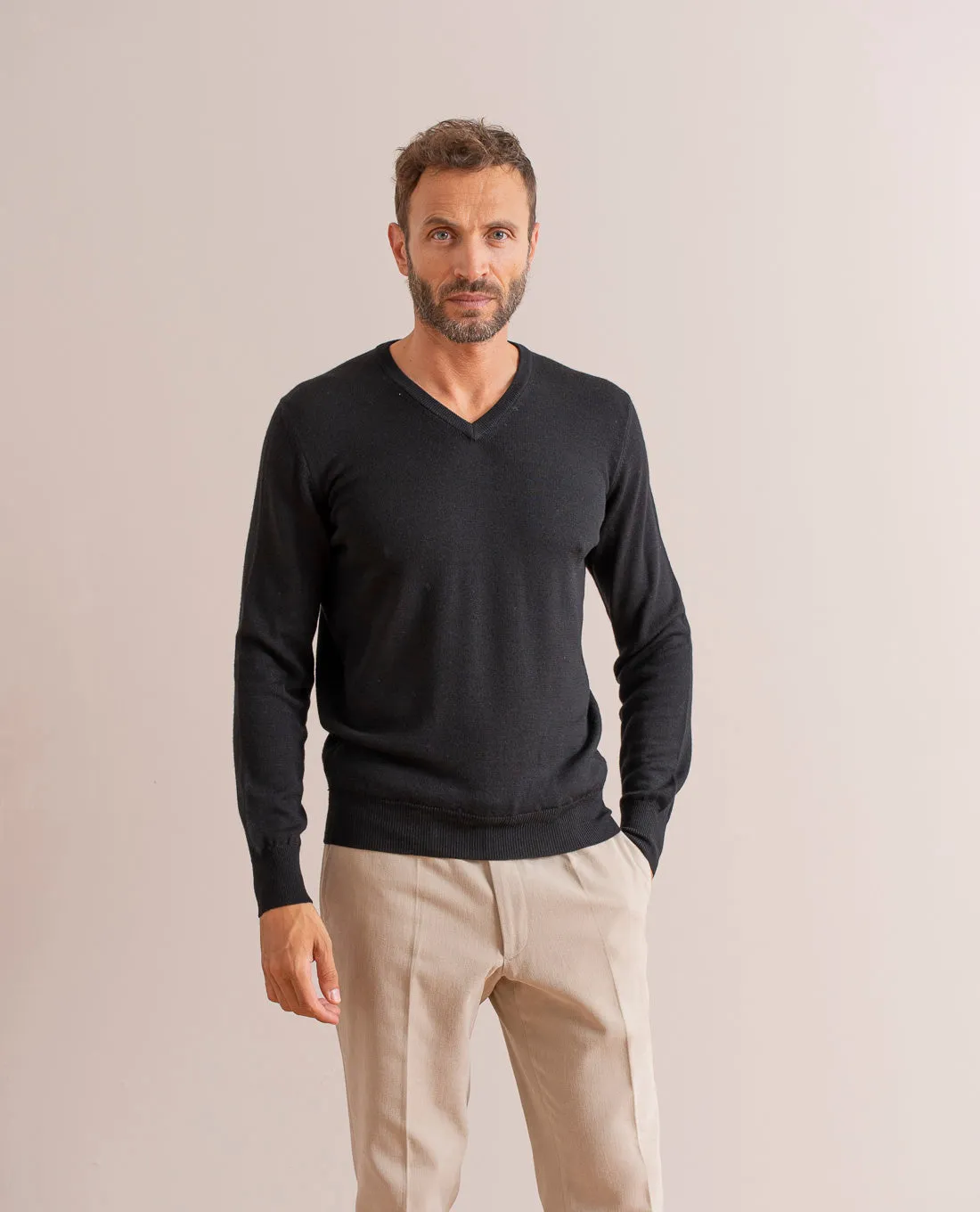 Merino Wool V-Neck Sweater - Black sold by Paolo Albizzati product image thumbnail 2