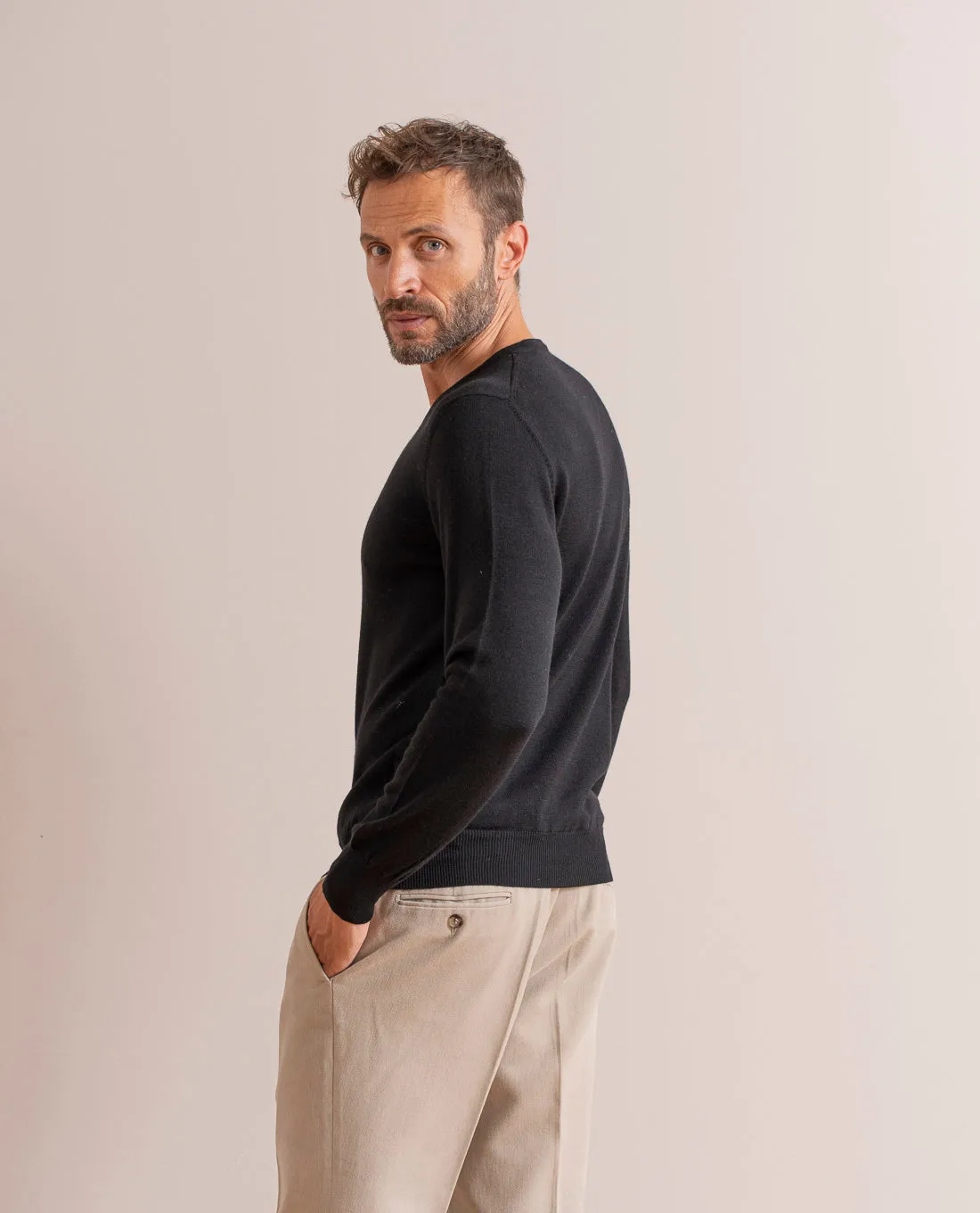 Merino Wool V-Neck Sweater - Black sold by Paolo Albizzati product image thumbnail 3