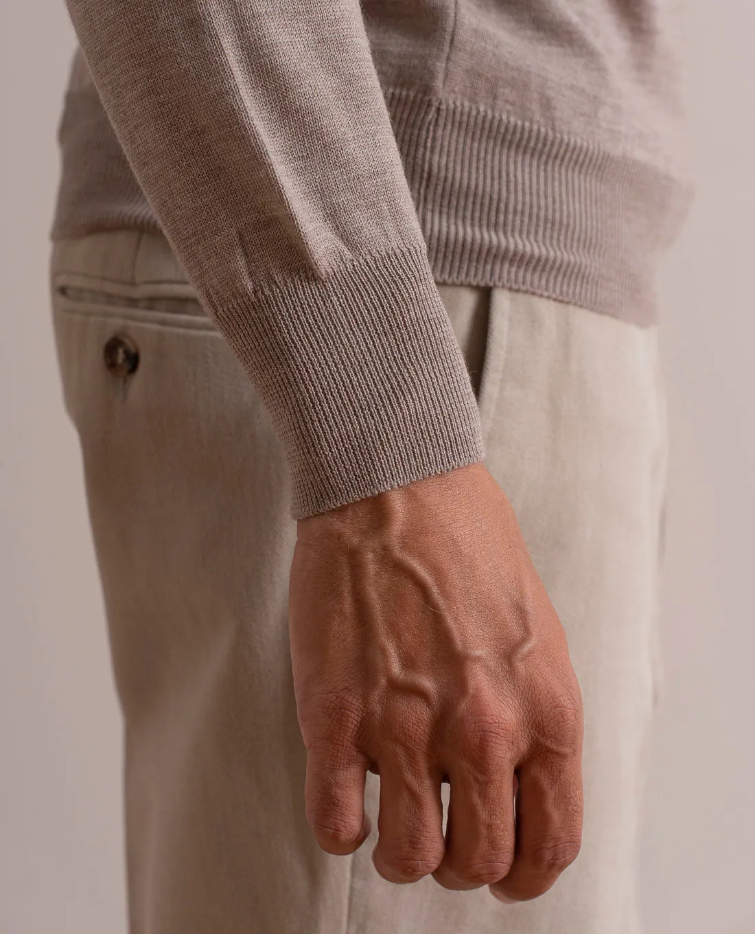 Merino Wool V-Neck Sweater - Beige sold by Paolo Albizzati product image thumbnail 4