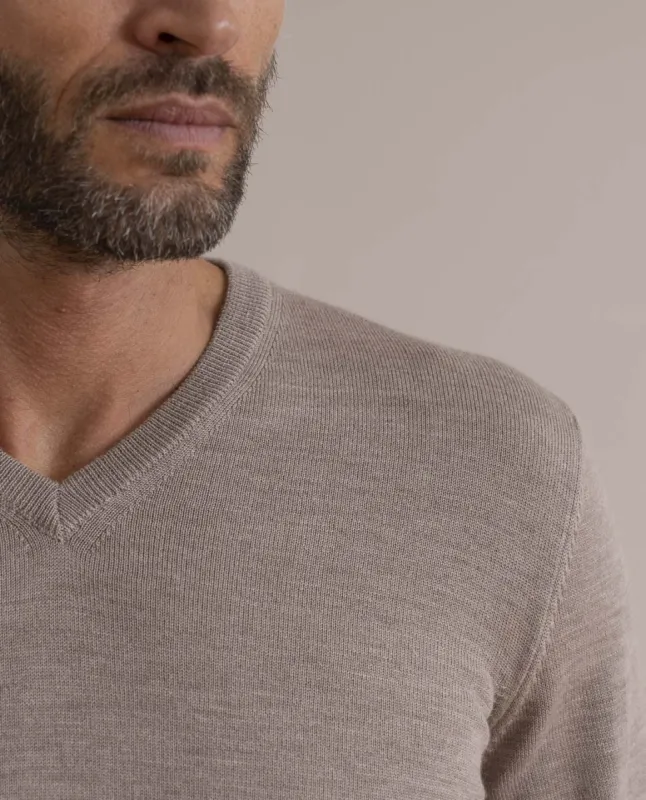 Merino Wool V-Neck Sweater - Beige sold by Paolo Albizzati