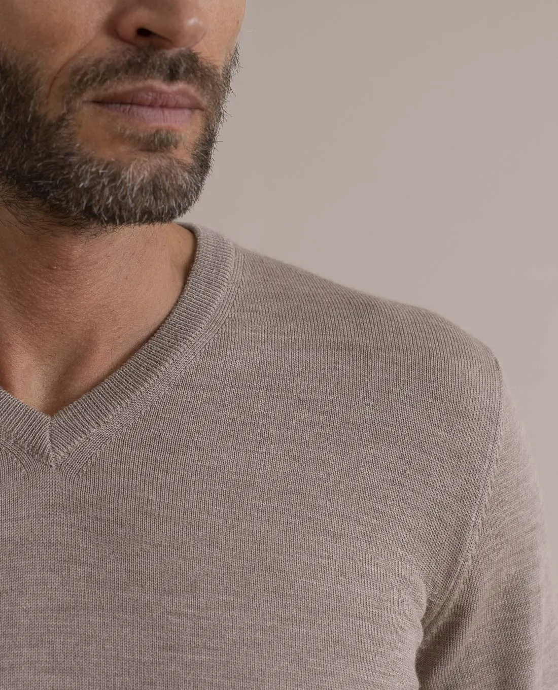 Merino Wool V-Neck Sweater - Beige sold by Paolo Albizzati