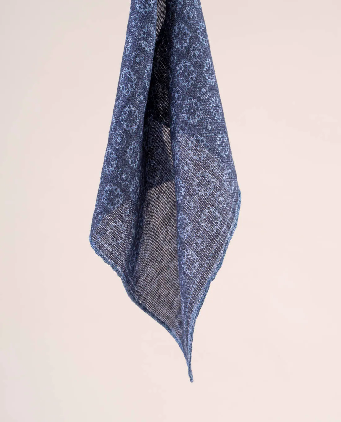 Linen and Cotton Pocket Square - Navy Blue Floral sold by Paolo Albizzati