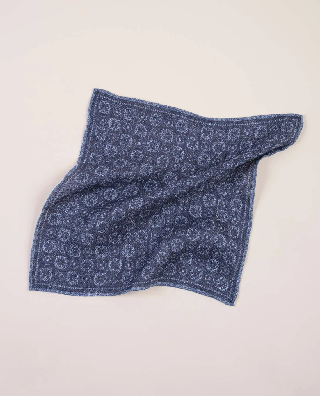 Linen and Cotton Pocket Square - Navy Blue Floral sold by Paolo Albizzati product image thumbnail 2
