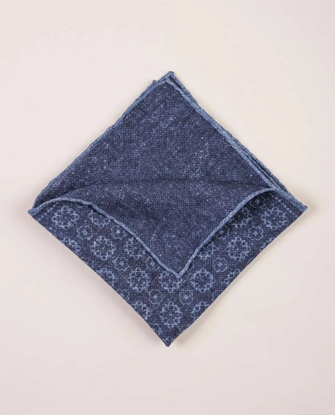 Linen and Cotton Pocket Square - Navy Blue Floral sold by Paolo Albizzati product image thumbnail 4