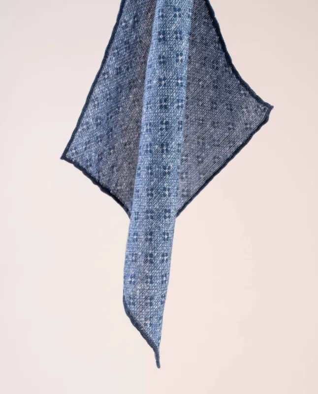 Linen and Cotton Pocket Square -  Light Blue Micro Flowers sold by Paolo Albizzati