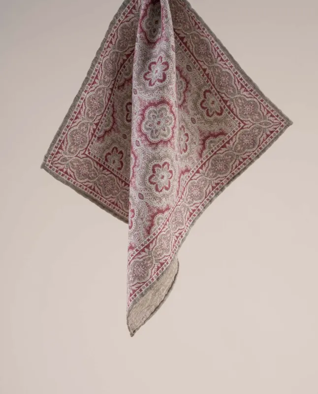 Double Printed Wool Cotton Pocket Square - Large Medallion Beige sold by Paolo Albizzati