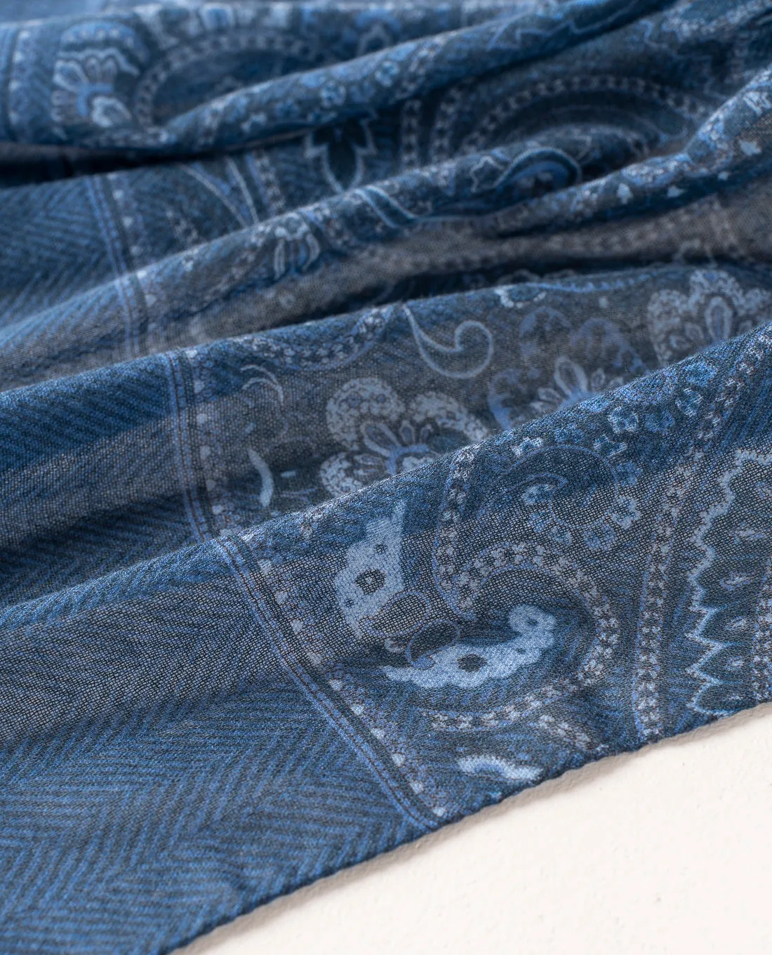 Soft Wool Scarf - Blue Paisley Print sold by Paolo Albizzati product image thumbnail 2
