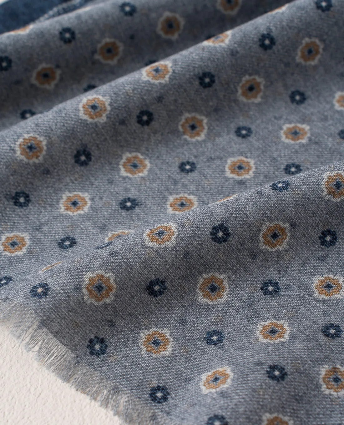 Wool Printed Scarf - Grey Melange Medallion Motif sold by Paolo Albizzati product image thumbnail 3