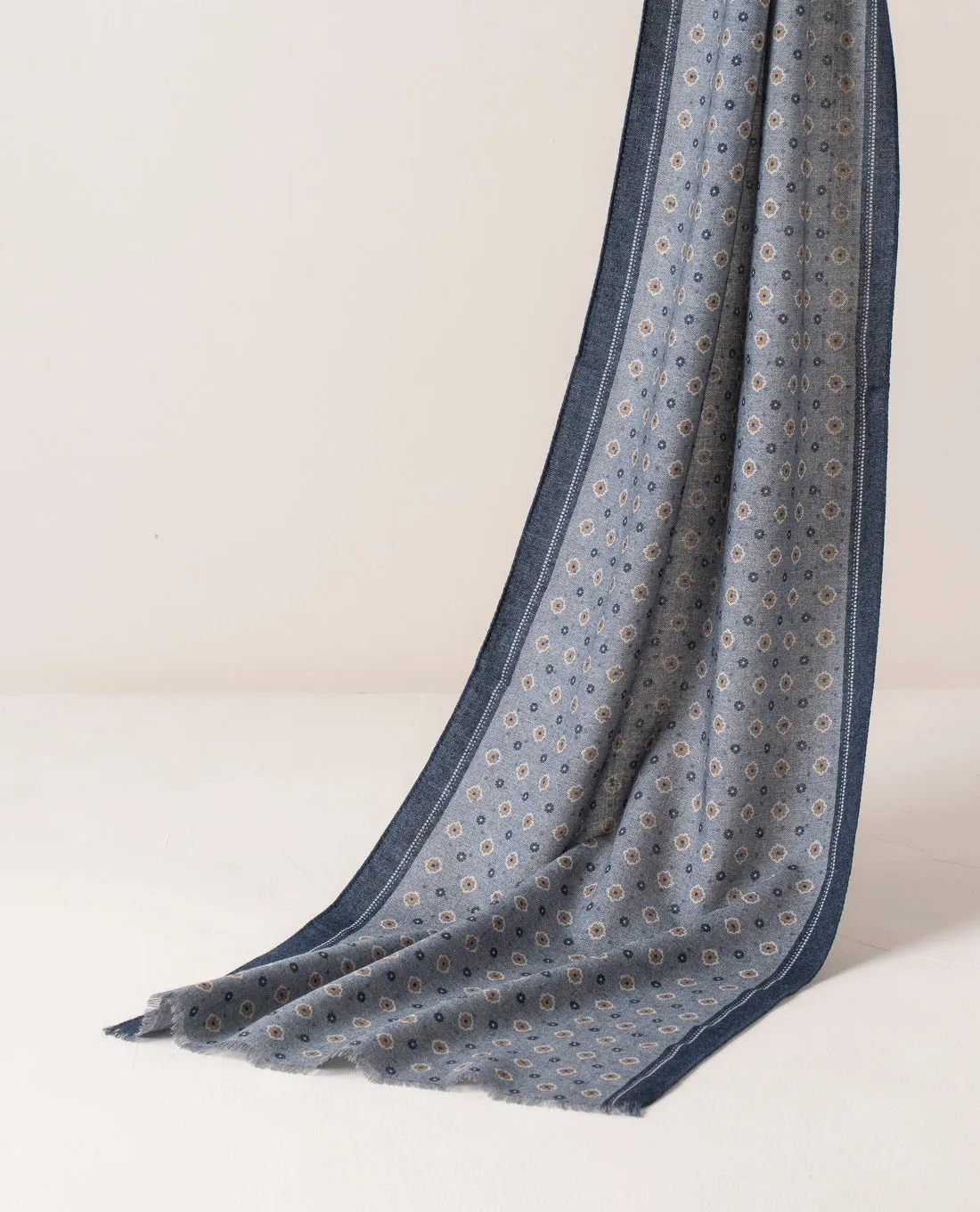 Wool Printed Scarf - Grey Melange Medallion Motif sold by Paolo Albizzati