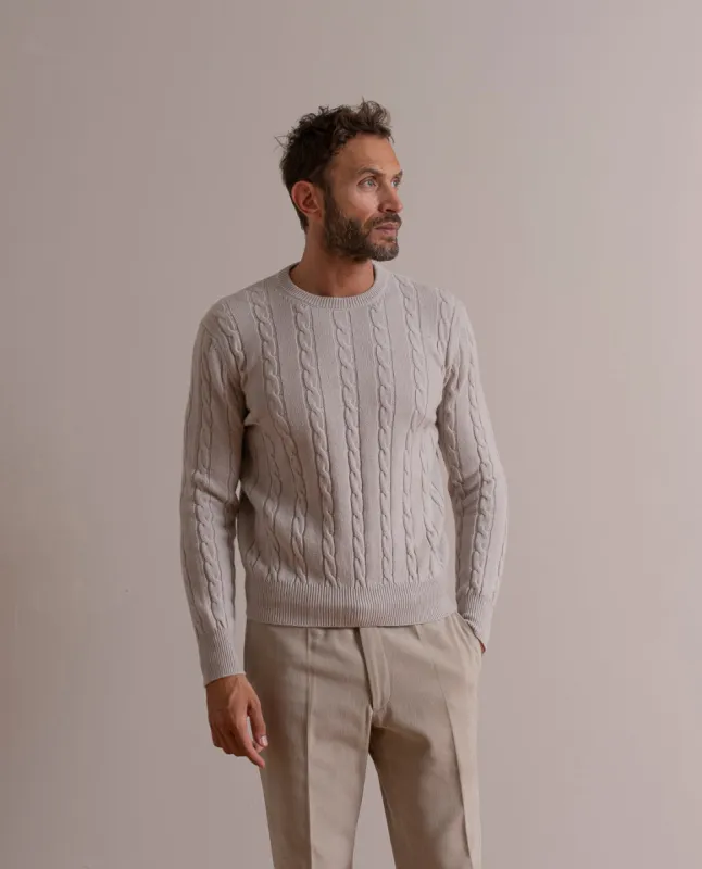 Pure Cashmere Cable Knit Sweater - Warm Grey sold by Paolo Albizzati