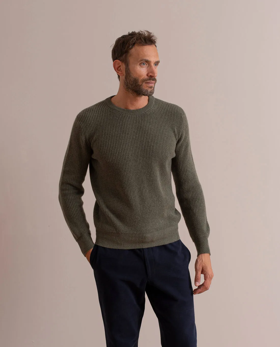 Pure Cashmere Rib Sweater - Hunter Green sold by Paolo Albizzati