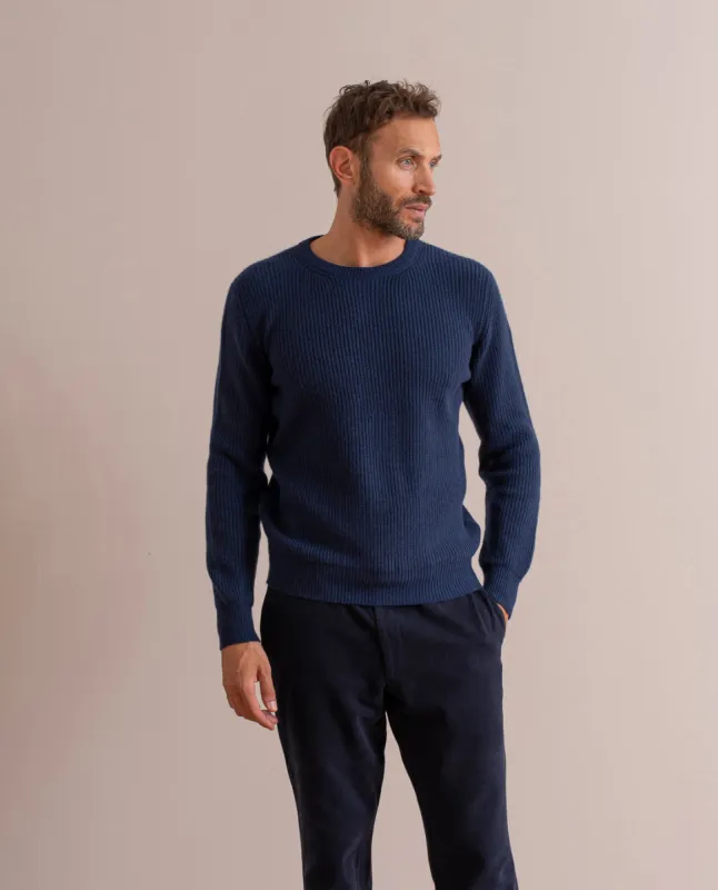 Pure Cashmere Rib Sweater - Navy Blue sold by Paolo Albizzati
