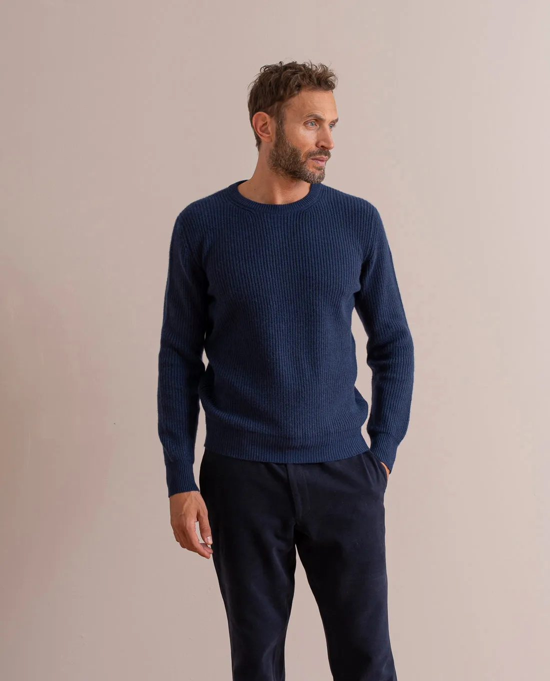 Pure Cashmere Rib Sweater - Navy Blue sold by Paolo Albizzati