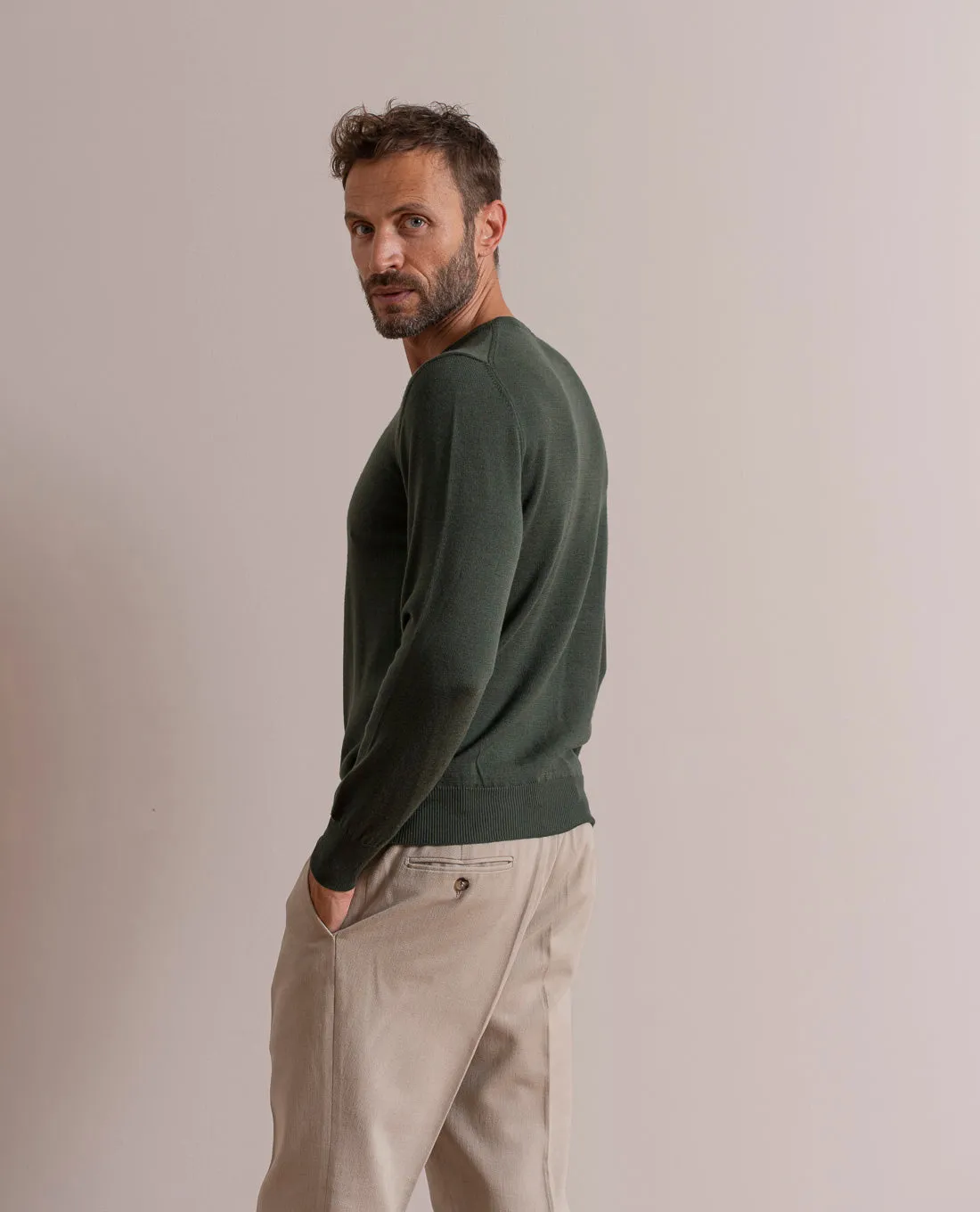 Merino Wool V-Neck Sweater - Green sold by Paolo Albizzati product image thumbnail 2