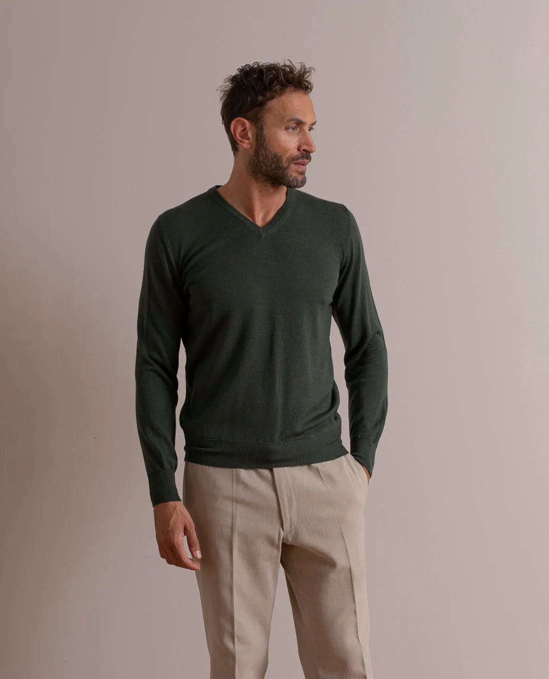 Merino Wool V-Neck Sweater - Green sold by Paolo Albizzati