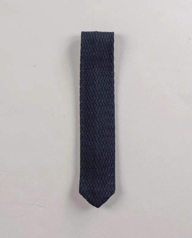 Knitted Pointed Wool Tie - Navy Blue sold by Paolo Albizzati
