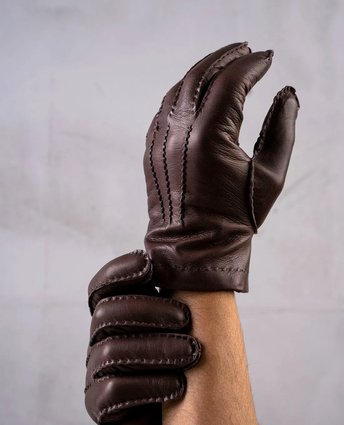 Handmade Lambskin Leather Gloves with Cashmere Lining - Brown sold by Paolo Albizzati product image thumbnail 2