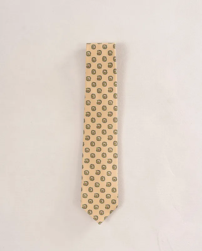 Shappe Silk Tie-Pale Yellow and Green Medallion Print sold by Paolo Albizzati