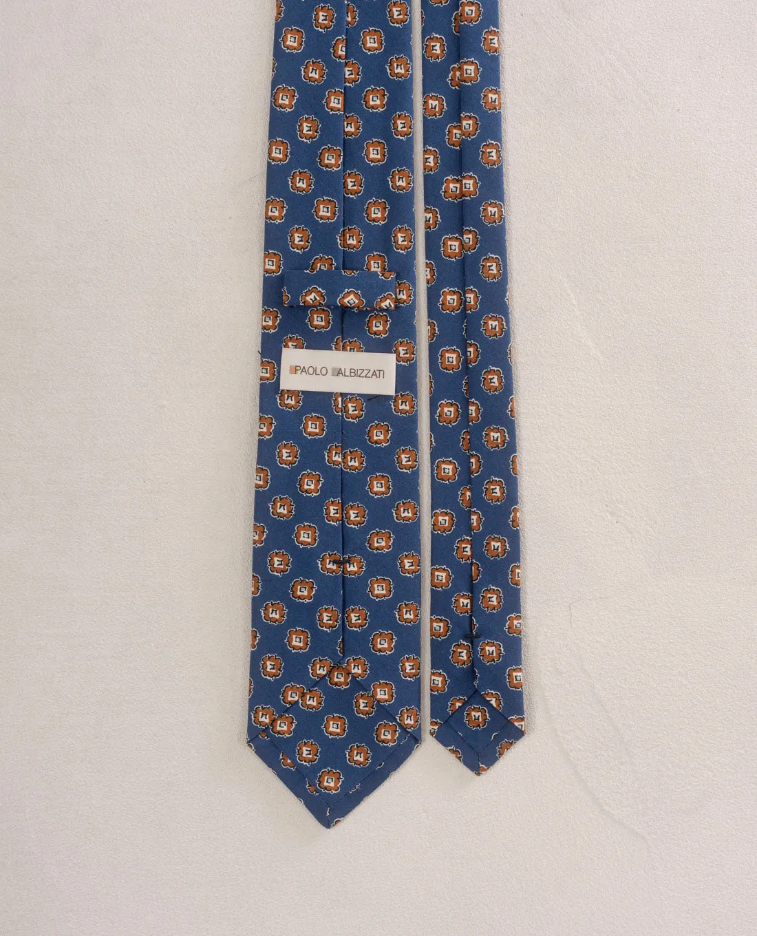 Shappe Silk Tie-Navy Blue and Brown Medallion Print sold by Paolo Albizzati product image thumbnail 2