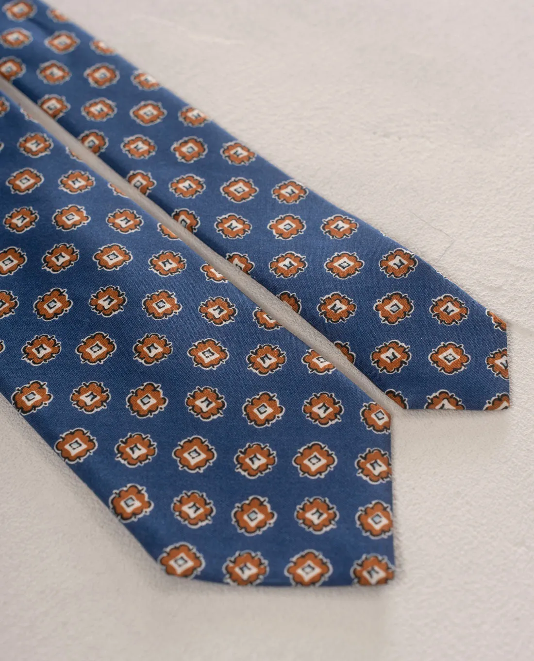 Shappe Silk Tie-Navy Blue and Brown Medallion Print sold by Paolo Albizzati product image thumbnail 5